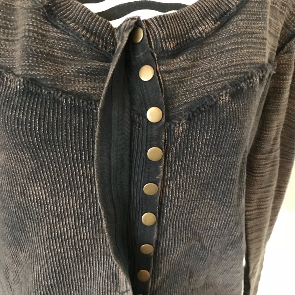 Free People Brown Ribbed Button Front Hoodie